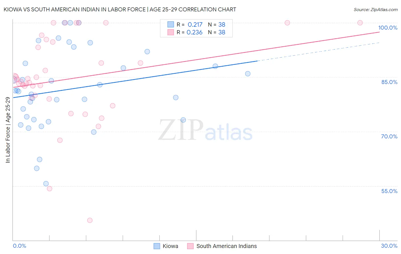 Kiowa vs South American Indian In Labor Force | Age 25-29