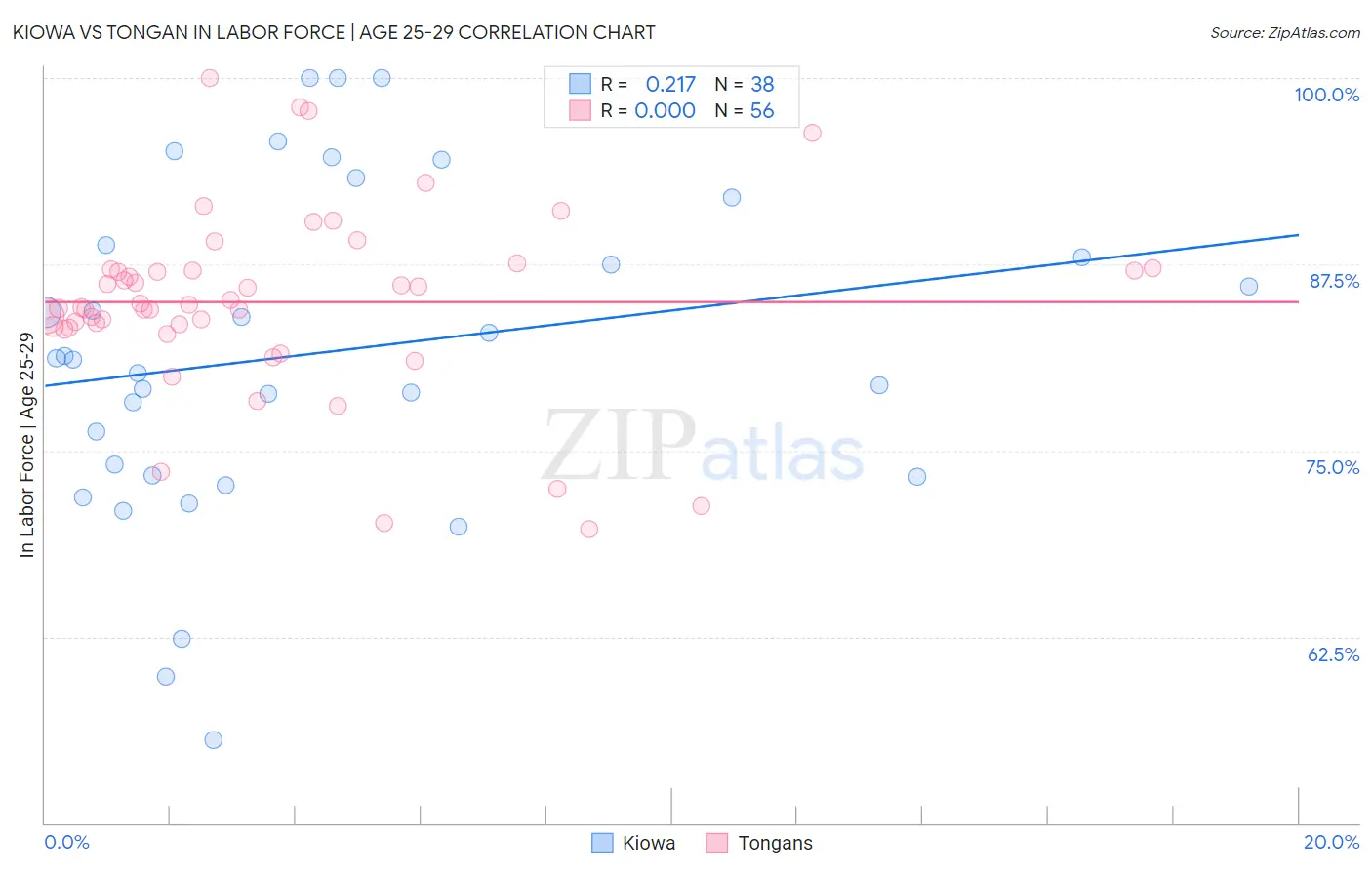 Kiowa vs Tongan In Labor Force | Age 25-29