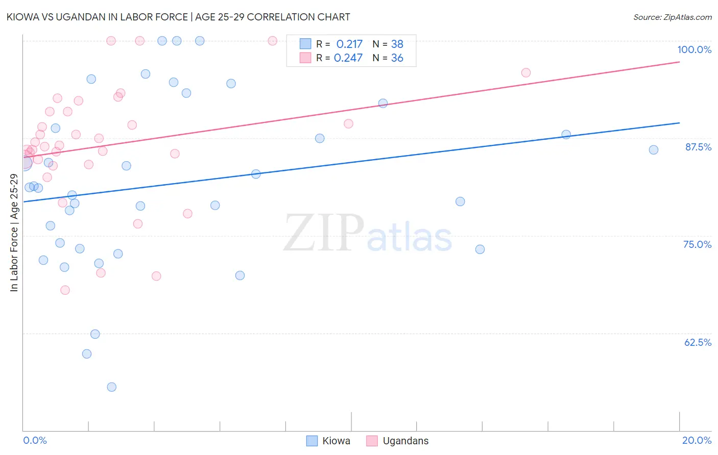 Kiowa vs Ugandan In Labor Force | Age 25-29