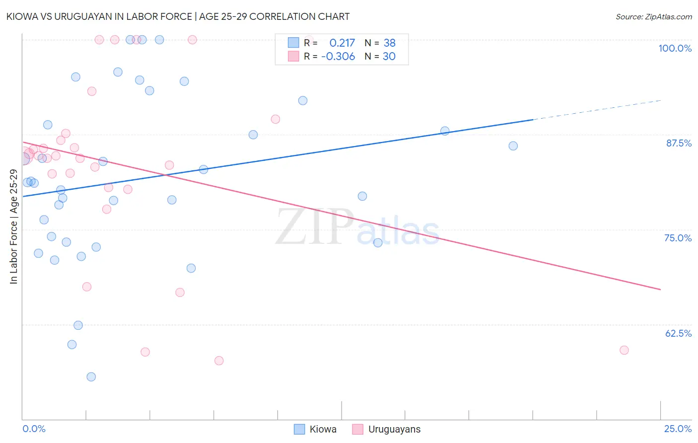 Kiowa vs Uruguayan In Labor Force | Age 25-29