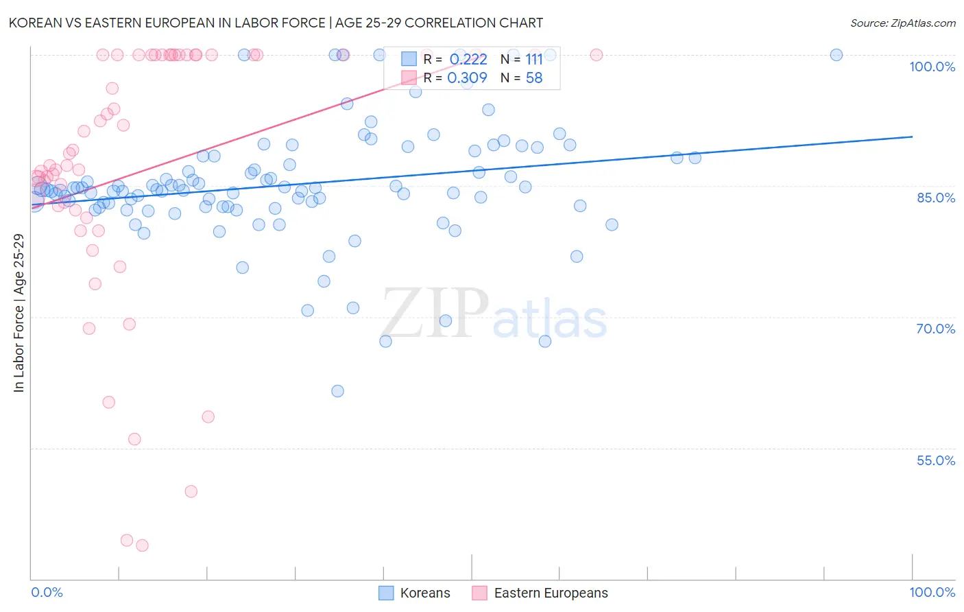 Korean vs Eastern European In Labor Force | Age 25-29