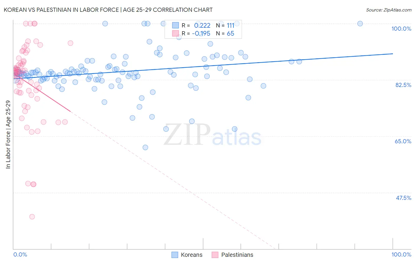 Korean vs Palestinian In Labor Force | Age 25-29