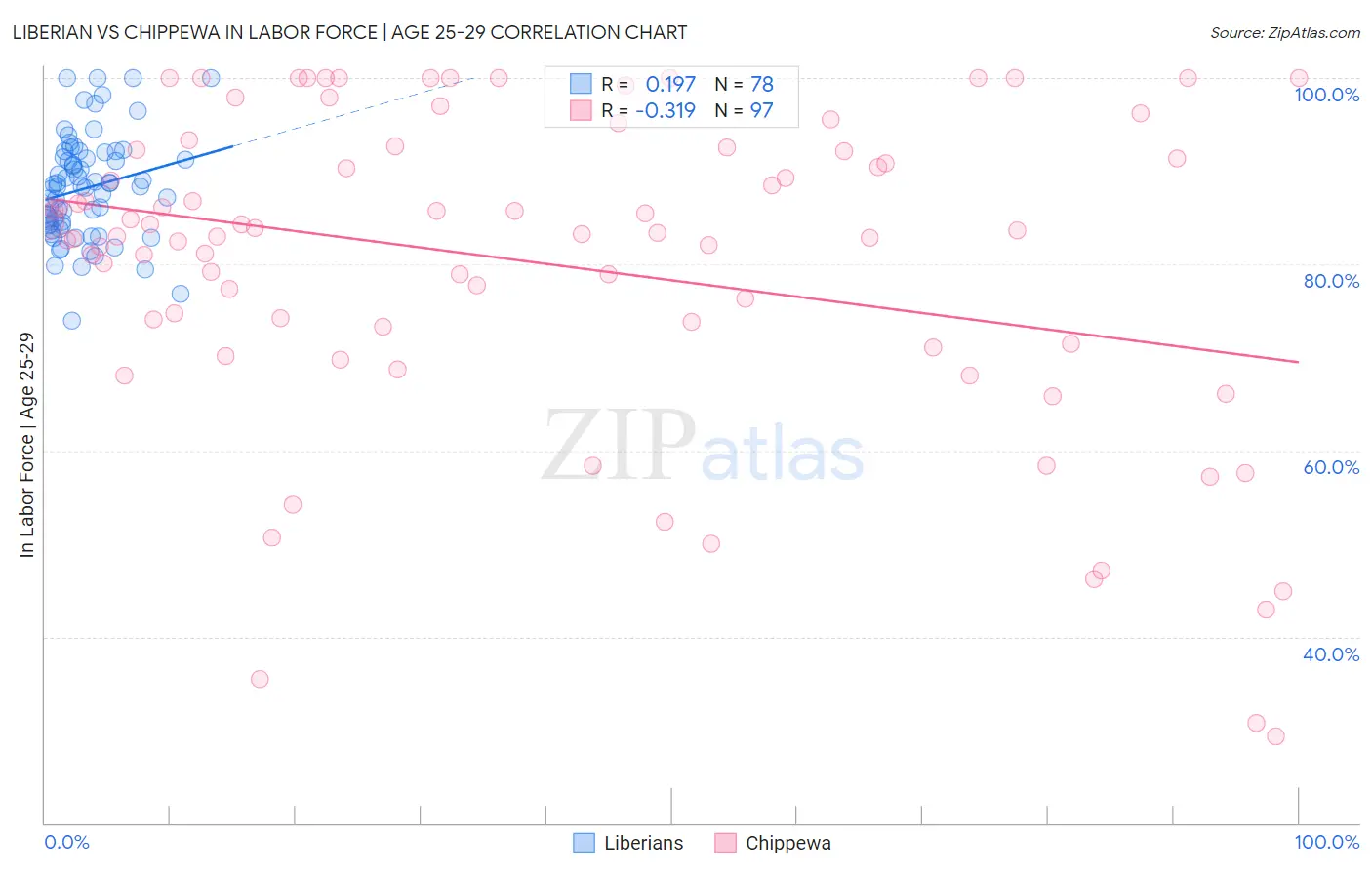 Liberian vs Chippewa In Labor Force | Age 25-29