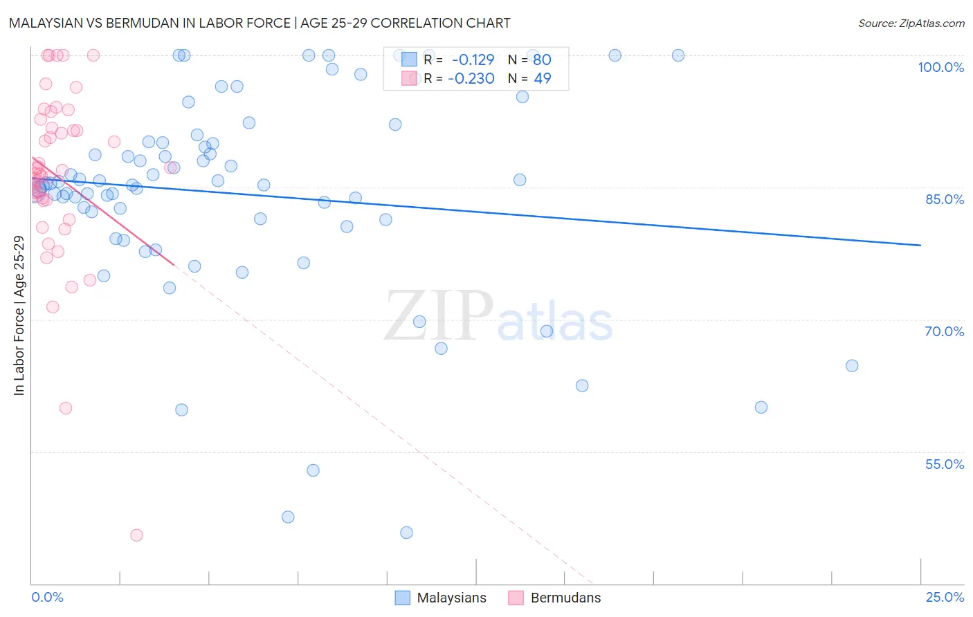 Malaysian vs Bermudan In Labor Force | Age 25-29