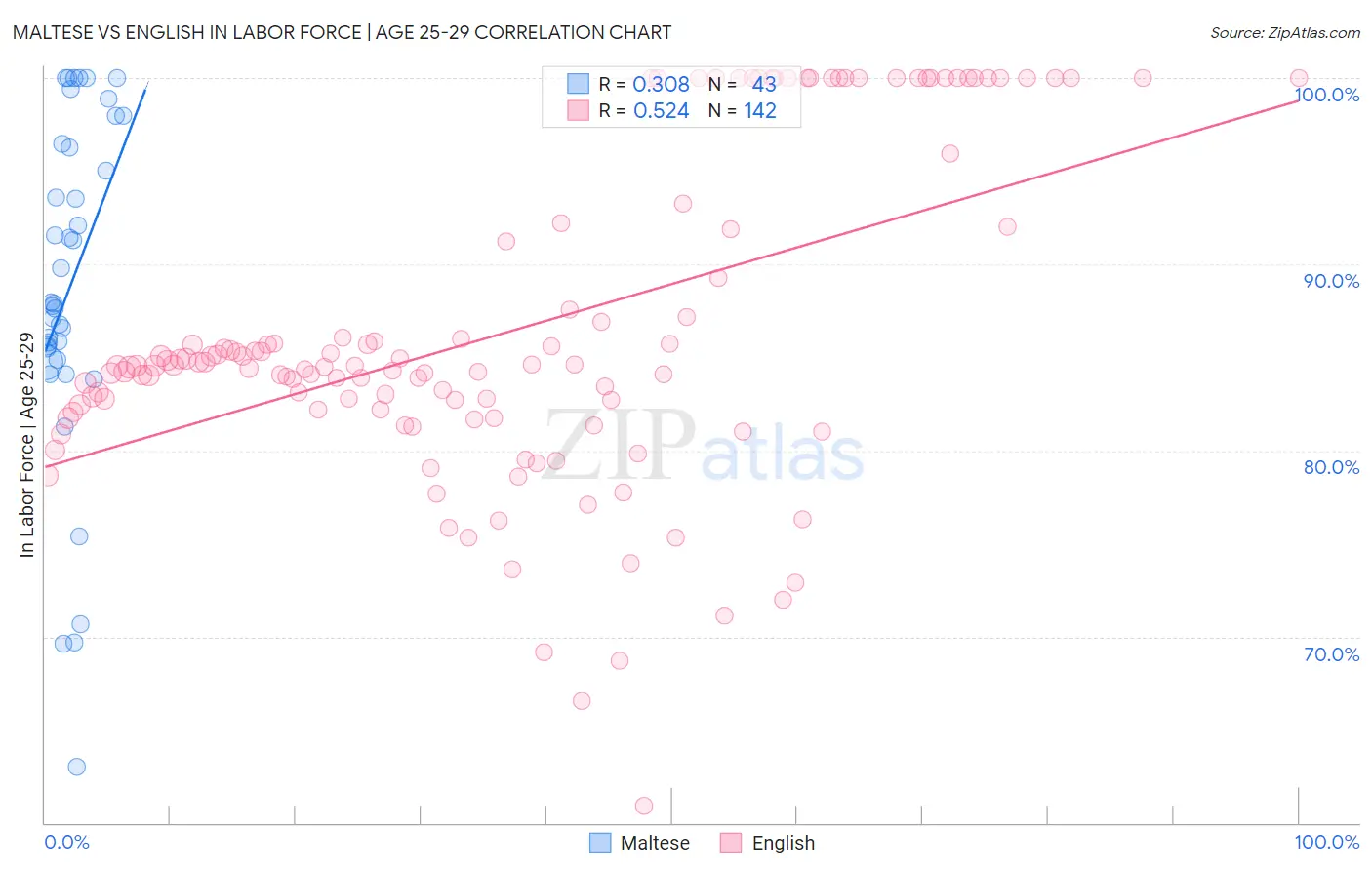 Maltese vs English In Labor Force | Age 25-29