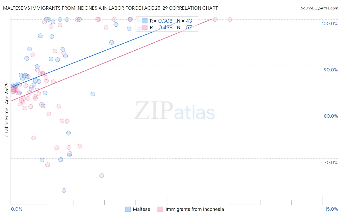 Maltese vs Immigrants from Indonesia In Labor Force | Age 25-29