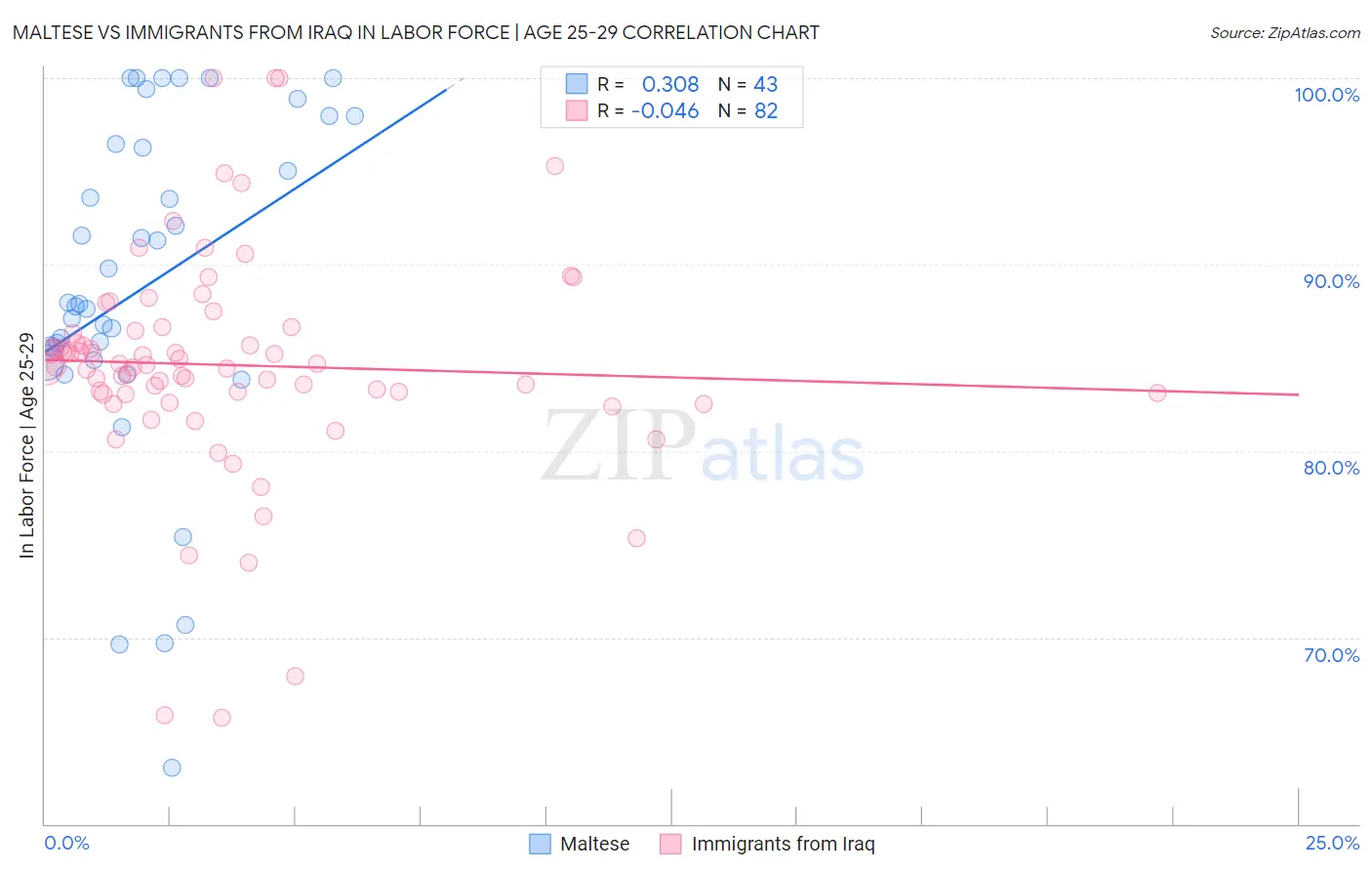 Maltese vs Immigrants from Iraq In Labor Force | Age 25-29