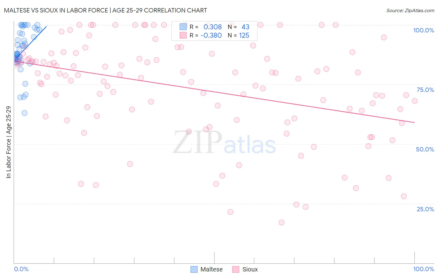 Maltese vs Sioux In Labor Force | Age 25-29