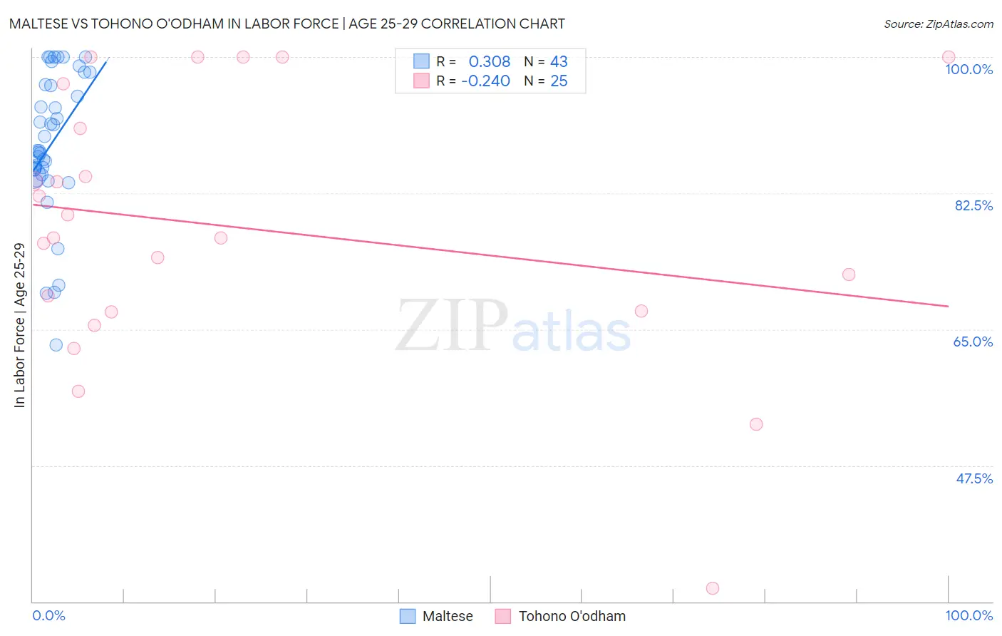 Maltese vs Tohono O'odham In Labor Force | Age 25-29