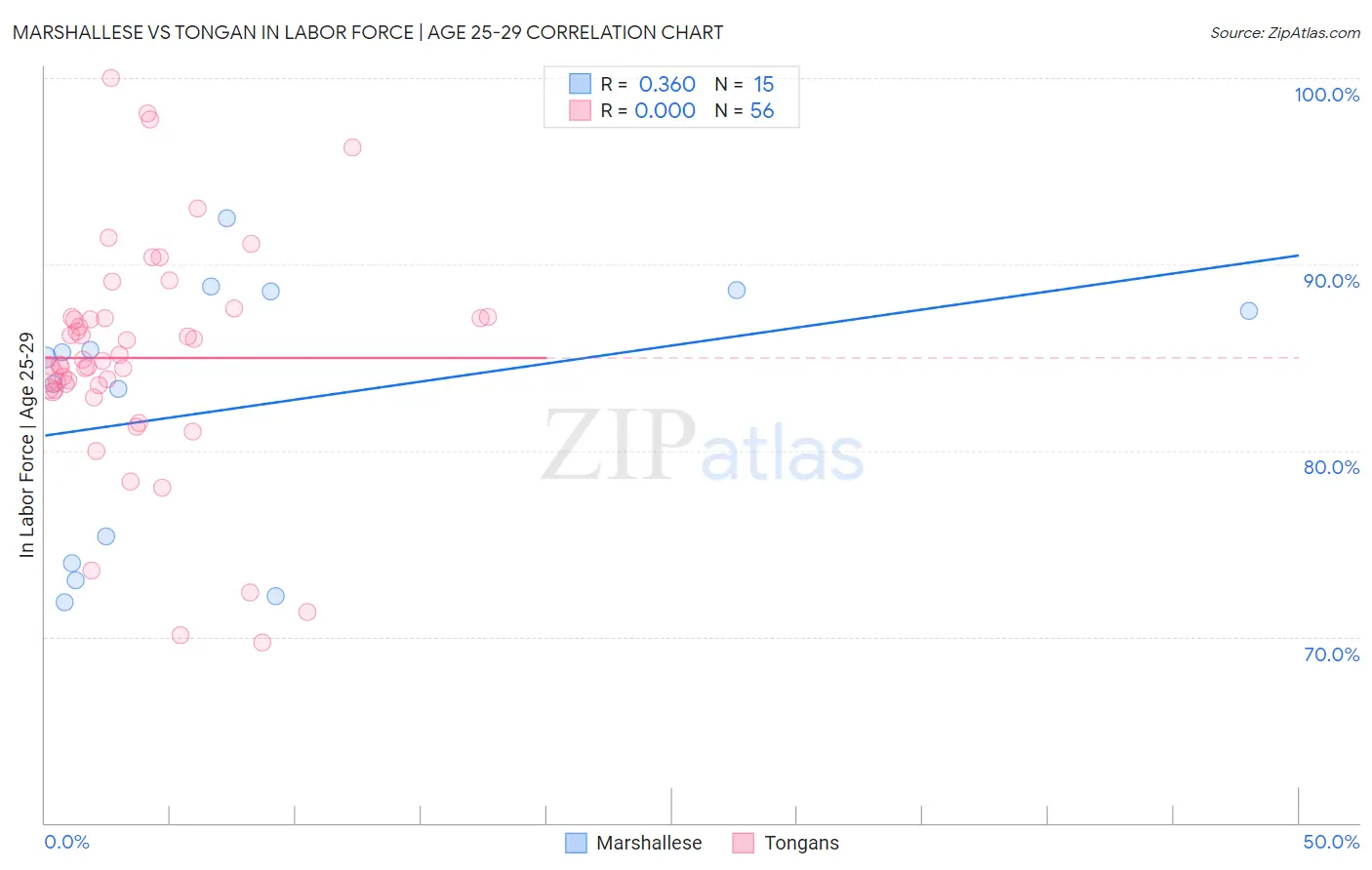 Marshallese vs Tongan In Labor Force | Age 25-29