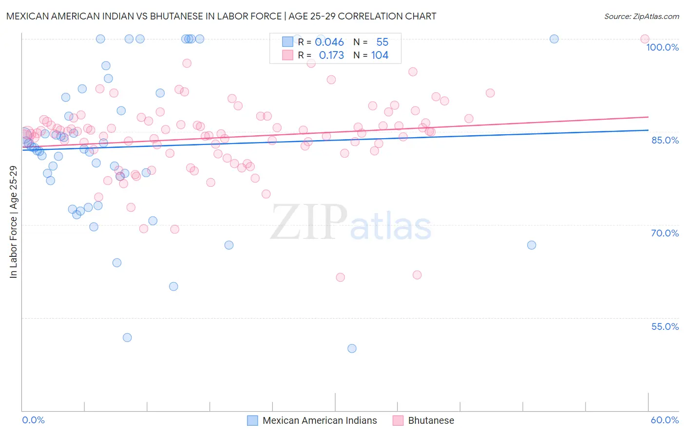 Mexican American Indian vs Bhutanese In Labor Force | Age 25-29