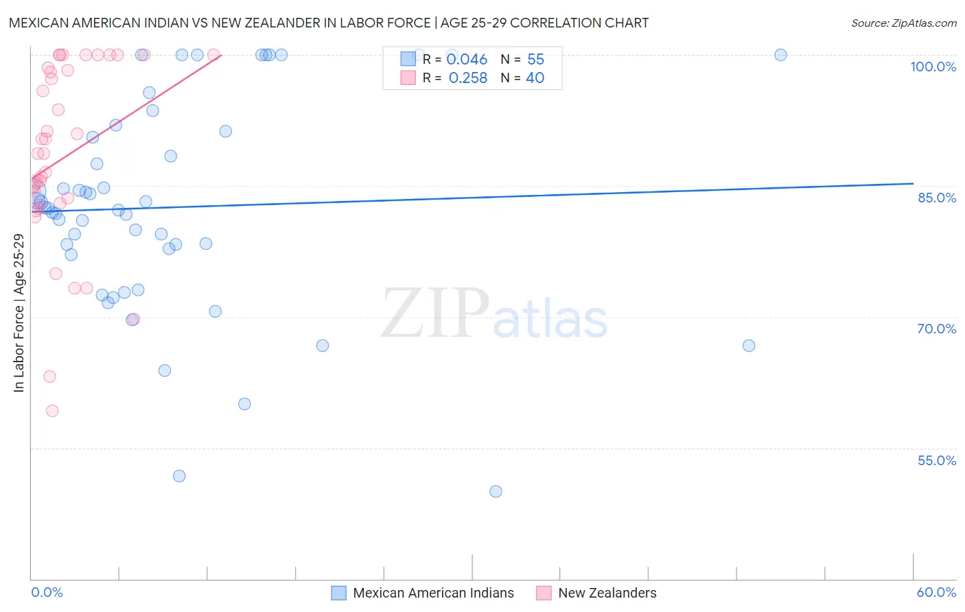 Mexican American Indian vs New Zealander In Labor Force | Age 25-29