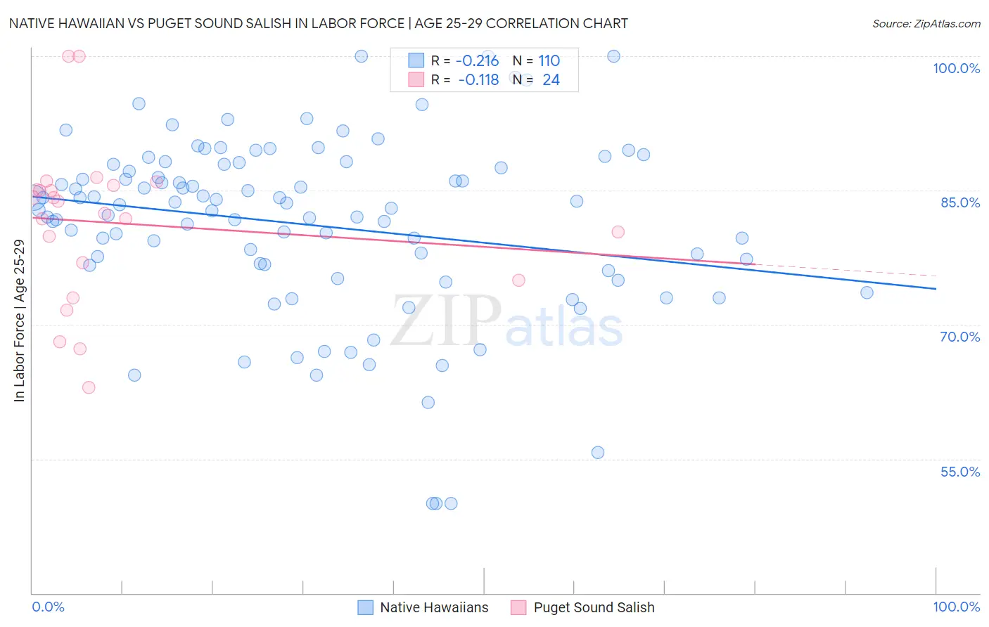 Native Hawaiian vs Puget Sound Salish In Labor Force | Age 25-29