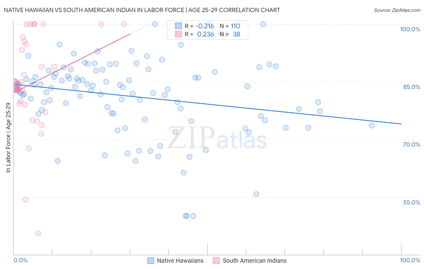 Native Hawaiian vs South American Indian In Labor Force | Age 25-29