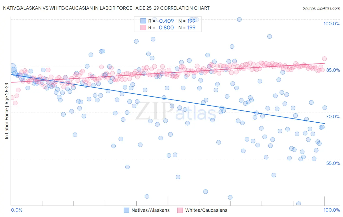 Native/Alaskan vs White/Caucasian In Labor Force | Age 25-29