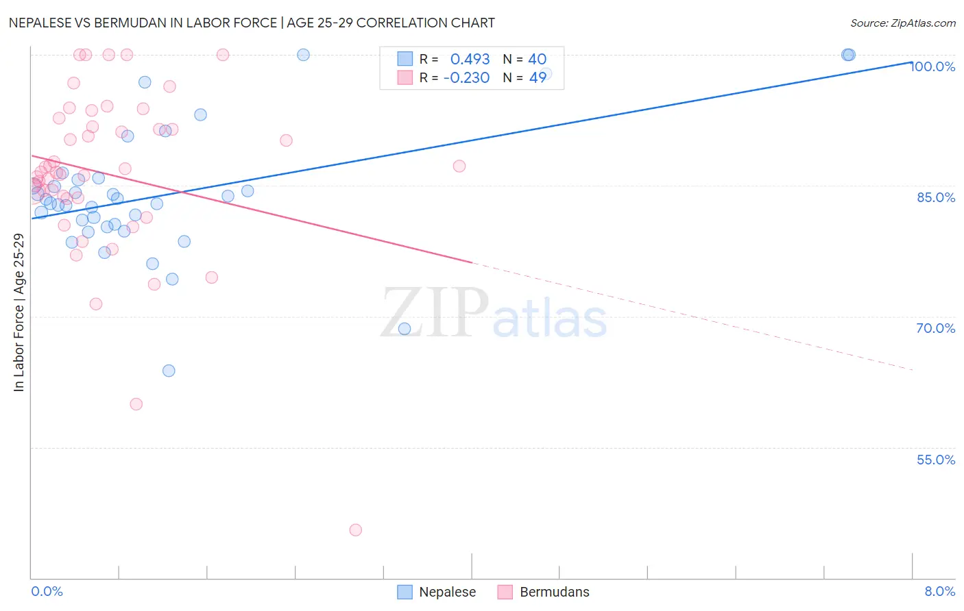 Nepalese vs Bermudan In Labor Force | Age 25-29