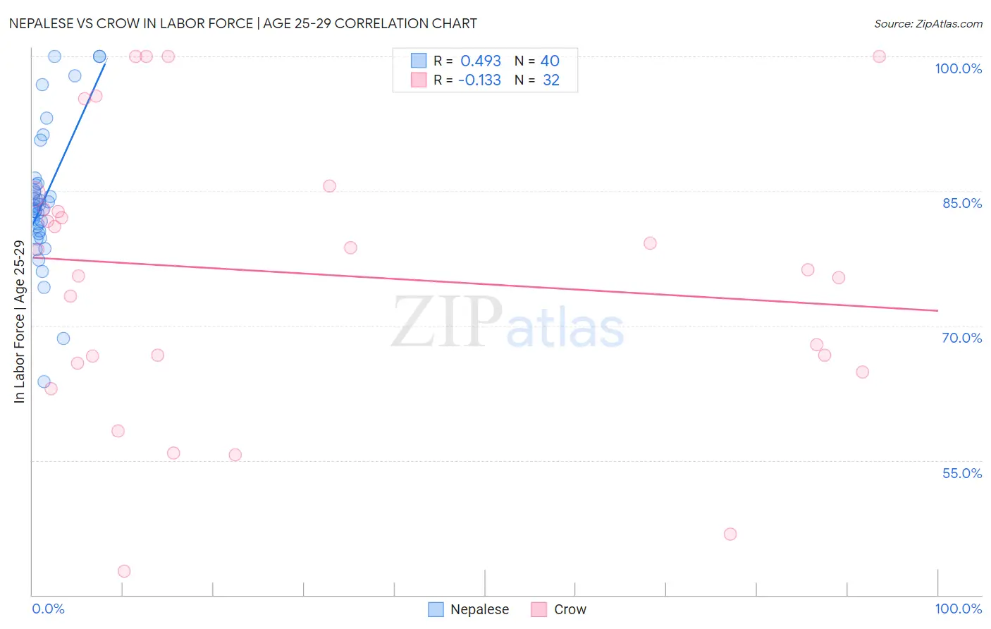 Nepalese vs Crow In Labor Force | Age 25-29