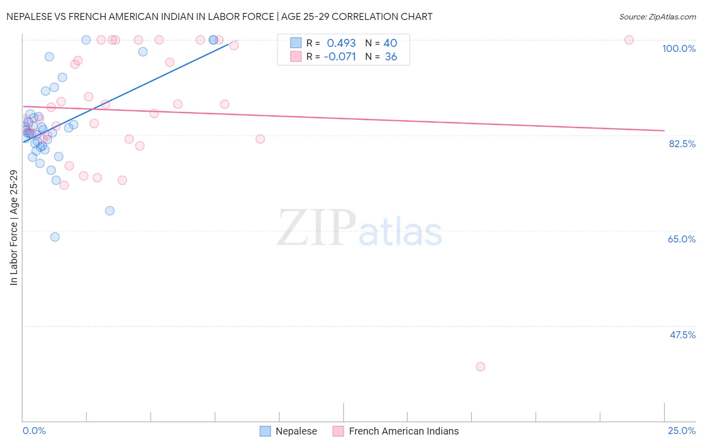 Nepalese vs French American Indian In Labor Force | Age 25-29