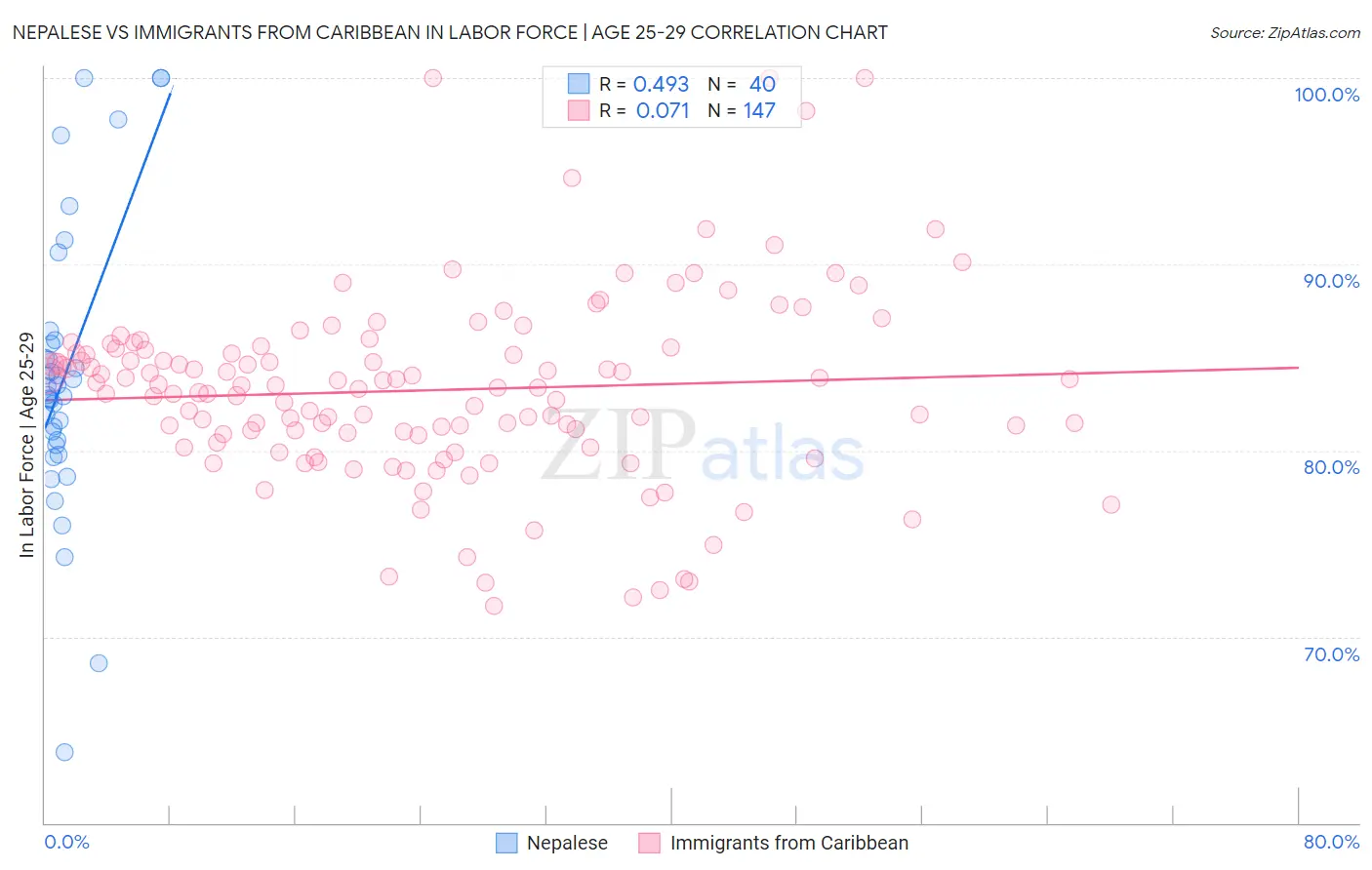 Nepalese vs Immigrants from Caribbean In Labor Force | Age 25-29