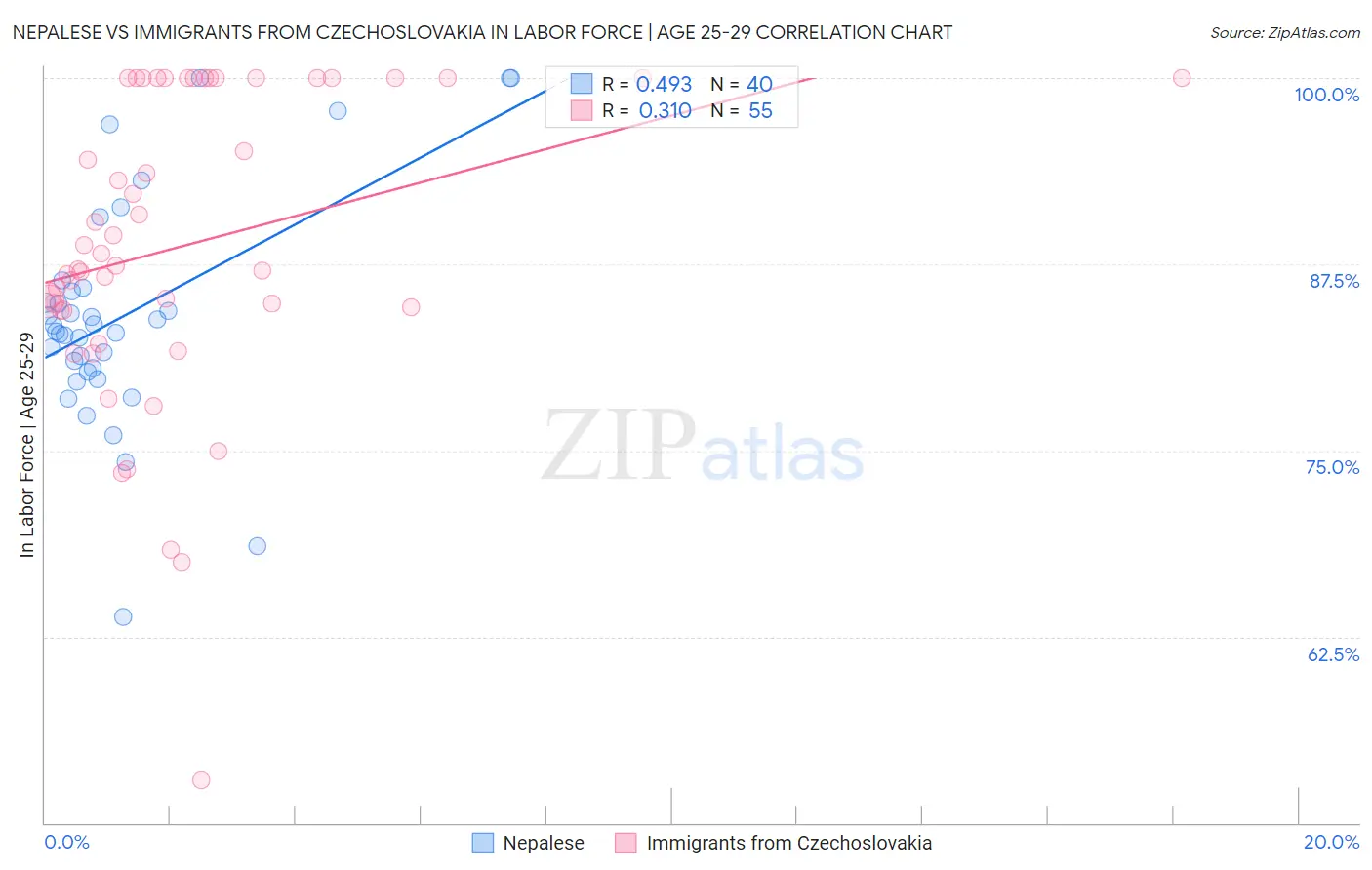 Nepalese vs Immigrants from Czechoslovakia In Labor Force | Age 25-29