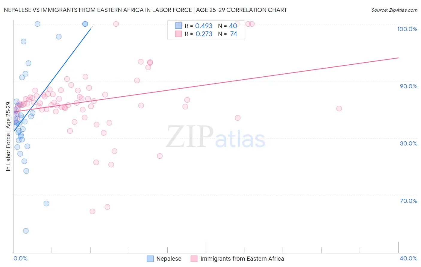 Nepalese vs Immigrants from Eastern Africa In Labor Force | Age 25-29