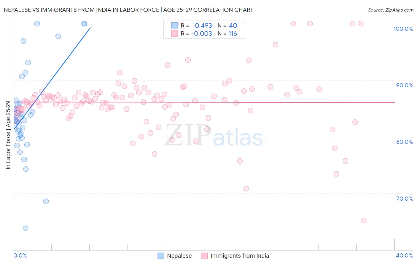 Nepalese vs Immigrants from India In Labor Force | Age 25-29