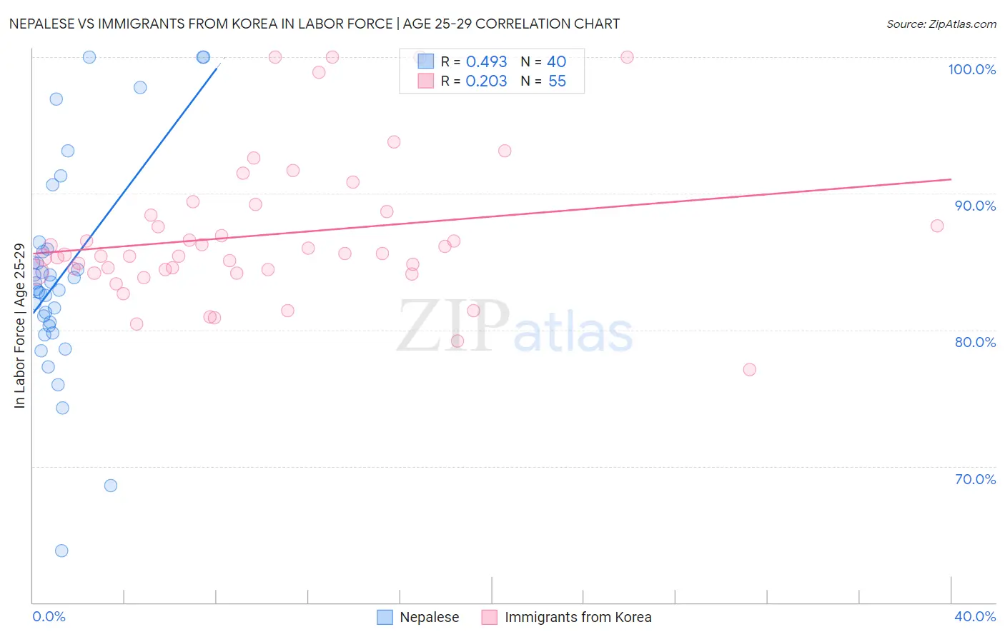 Nepalese vs Immigrants from Korea In Labor Force | Age 25-29