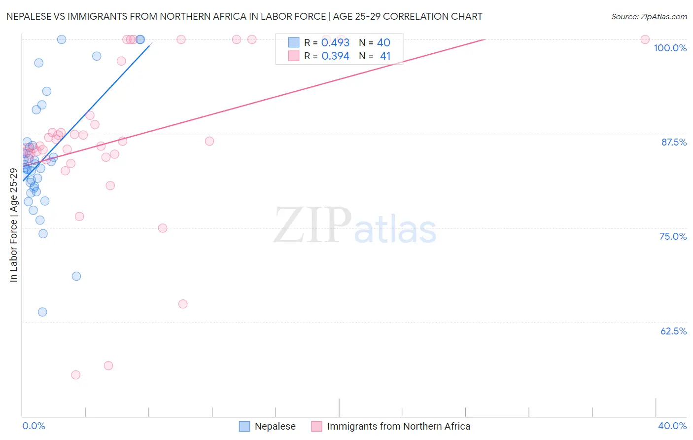Nepalese vs Immigrants from Northern Africa In Labor Force | Age 25-29