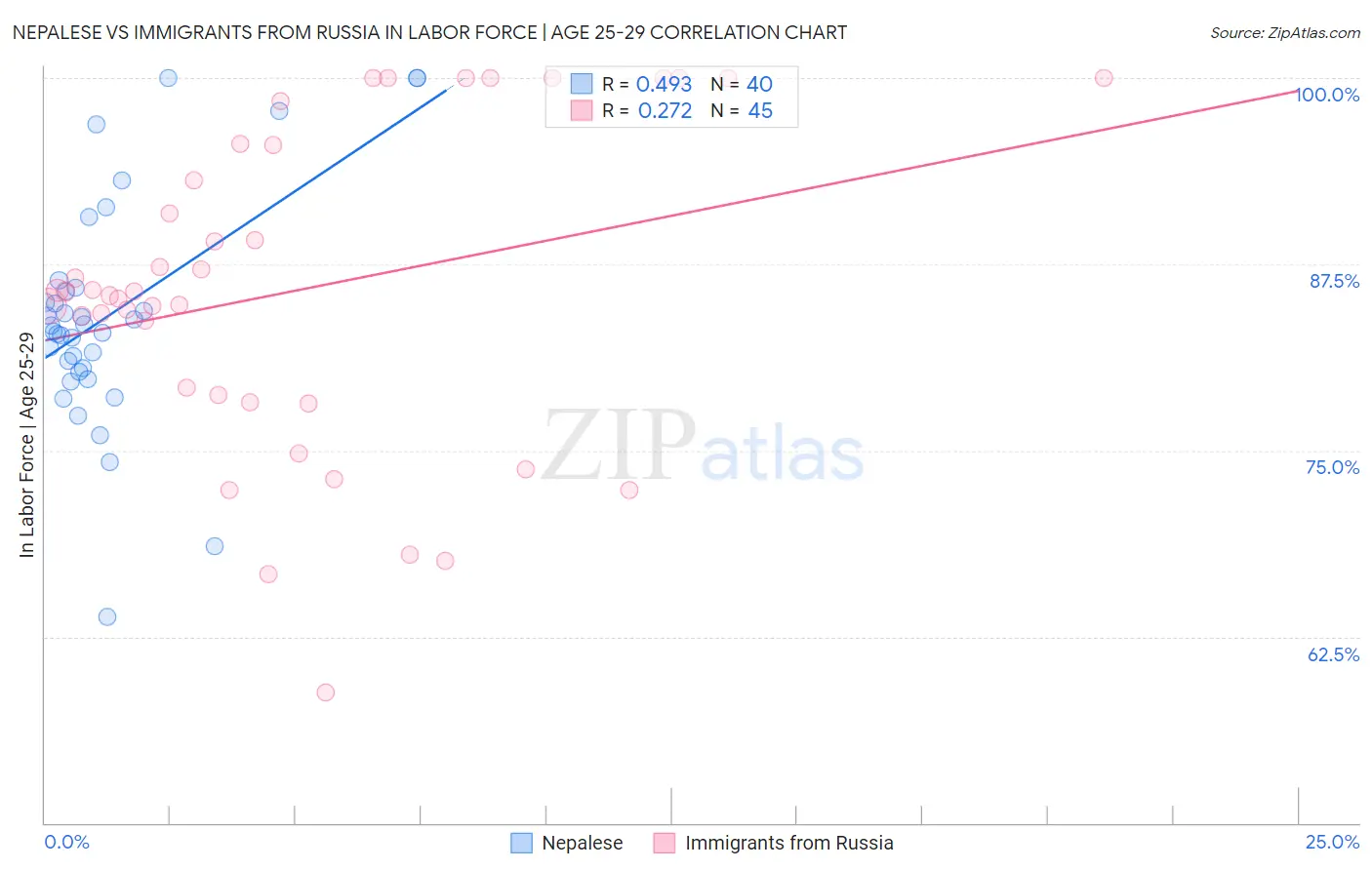Nepalese vs Immigrants from Russia In Labor Force | Age 25-29