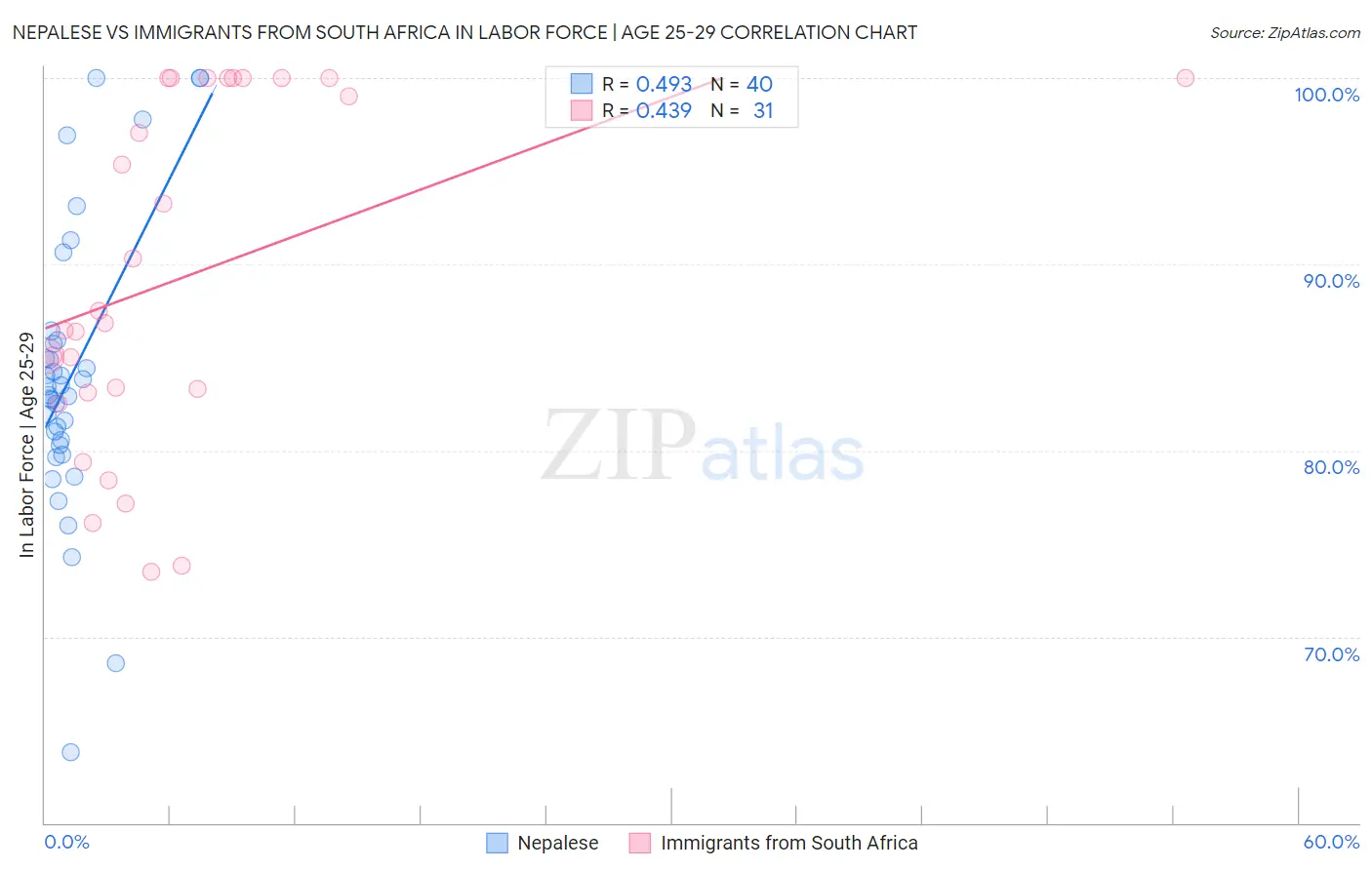 Nepalese vs Immigrants from South Africa In Labor Force | Age 25-29