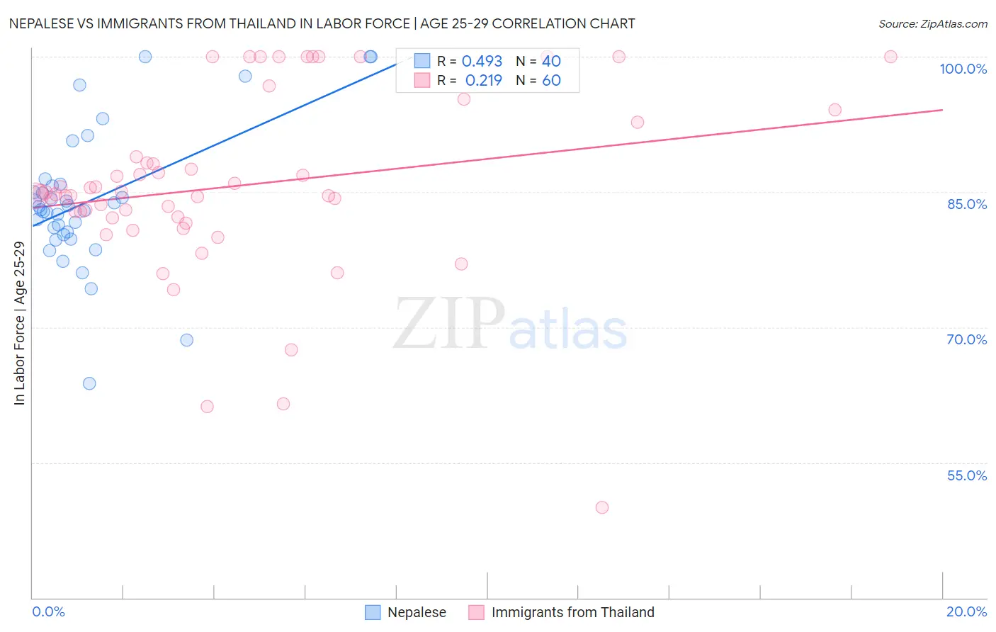 Nepalese vs Immigrants from Thailand In Labor Force | Age 25-29