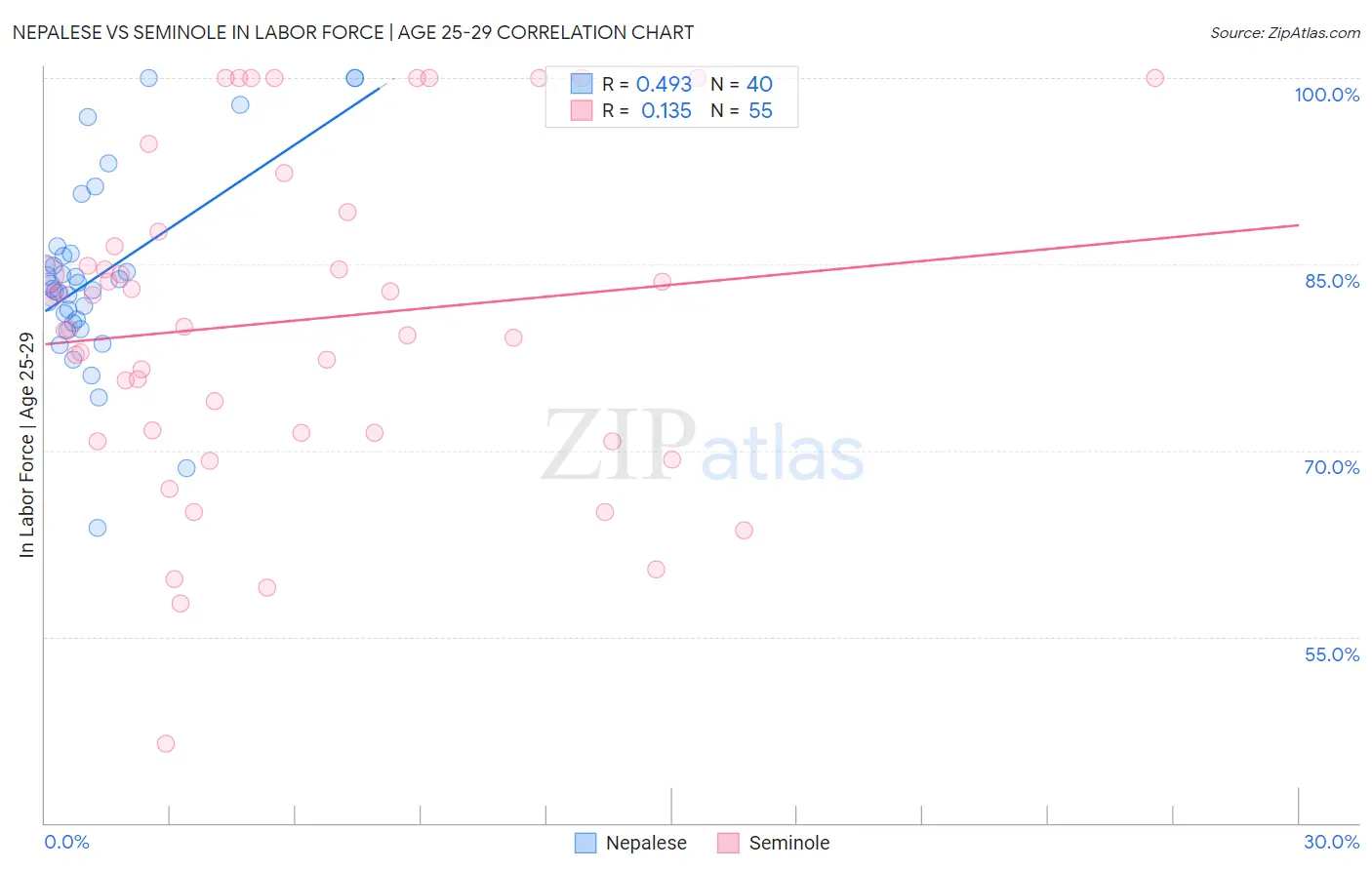 Nepalese vs Seminole In Labor Force | Age 25-29