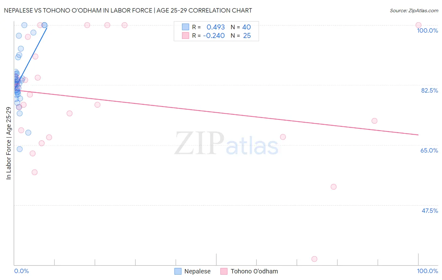 Nepalese vs Tohono O'odham In Labor Force | Age 25-29