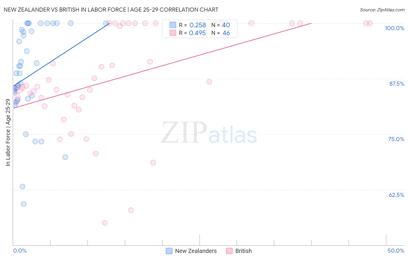 New Zealander vs British In Labor Force | Age 25-29