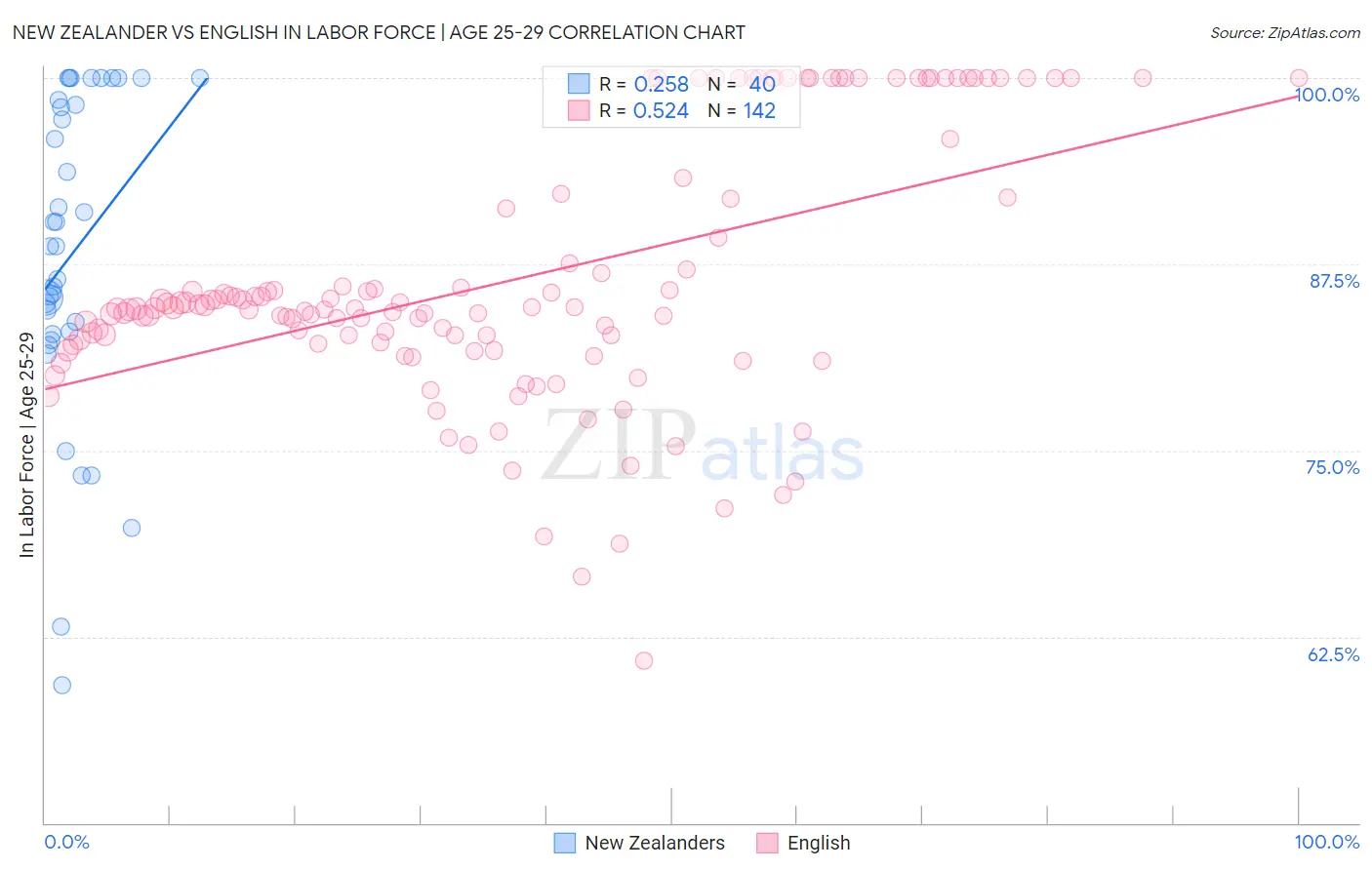New Zealander vs English In Labor Force | Age 25-29