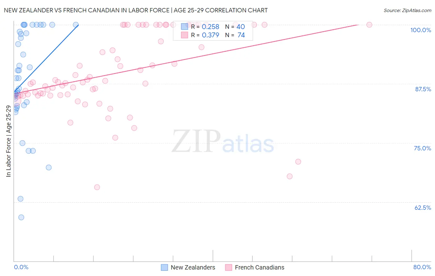 New Zealander vs French Canadian In Labor Force | Age 25-29