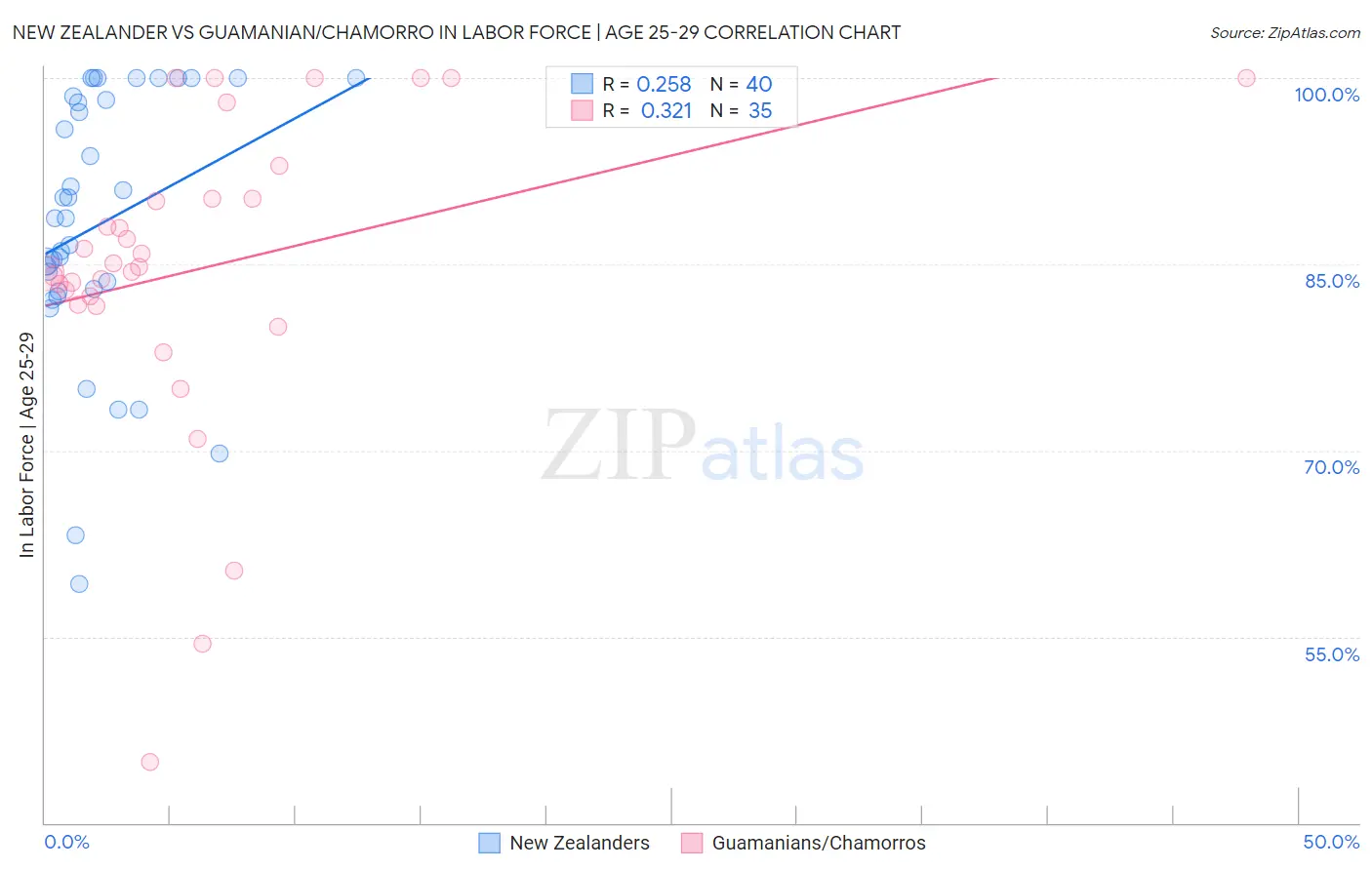 New Zealander vs Guamanian/Chamorro In Labor Force | Age 25-29