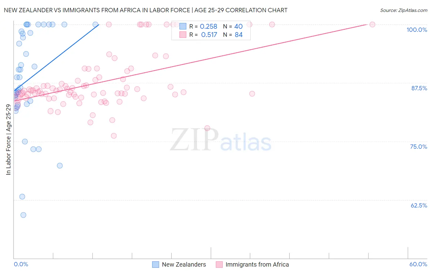 New Zealander vs Immigrants from Africa In Labor Force | Age 25-29