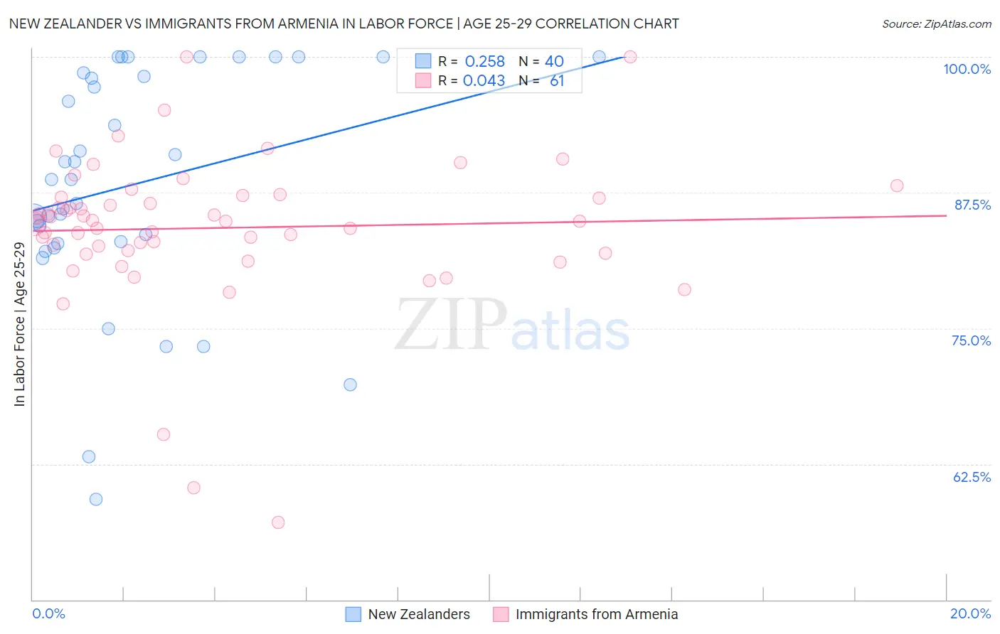 New Zealander vs Immigrants from Armenia In Labor Force | Age 25-29