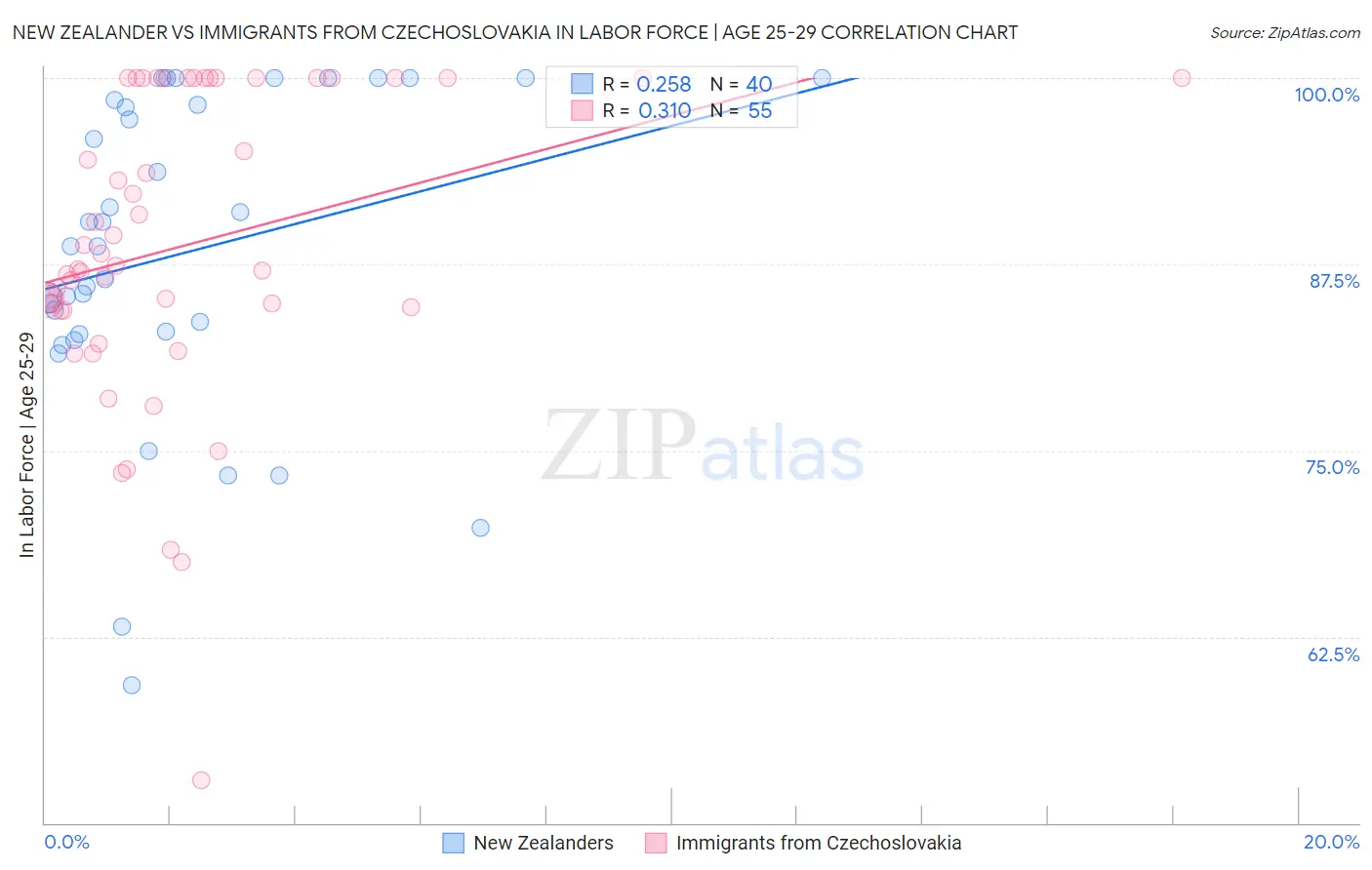 New Zealander vs Immigrants from Czechoslovakia In Labor Force | Age 25-29