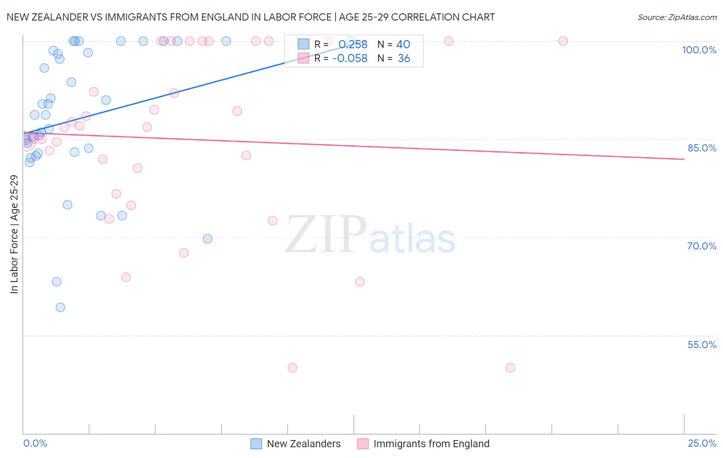 New Zealander vs Immigrants from England In Labor Force | Age 25-29