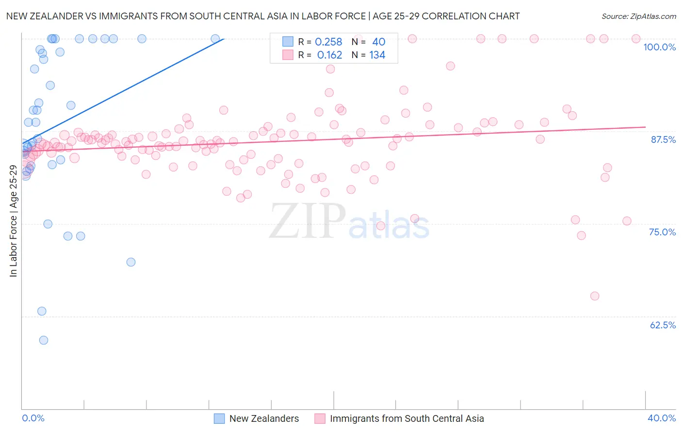 New Zealander vs Immigrants from South Central Asia In Labor Force | Age 25-29