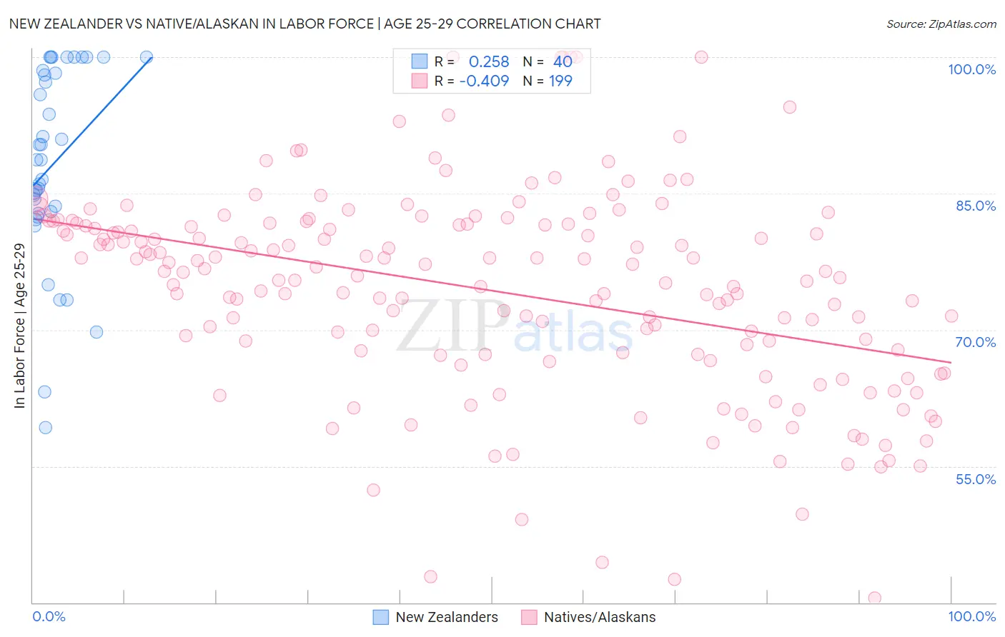 New Zealander vs Native/Alaskan In Labor Force | Age 25-29