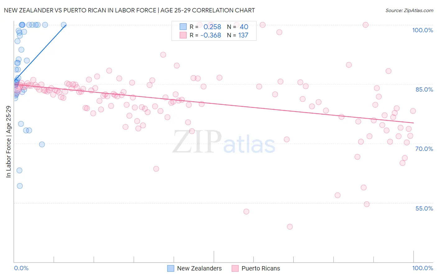 New Zealander vs Puerto Rican In Labor Force | Age 25-29