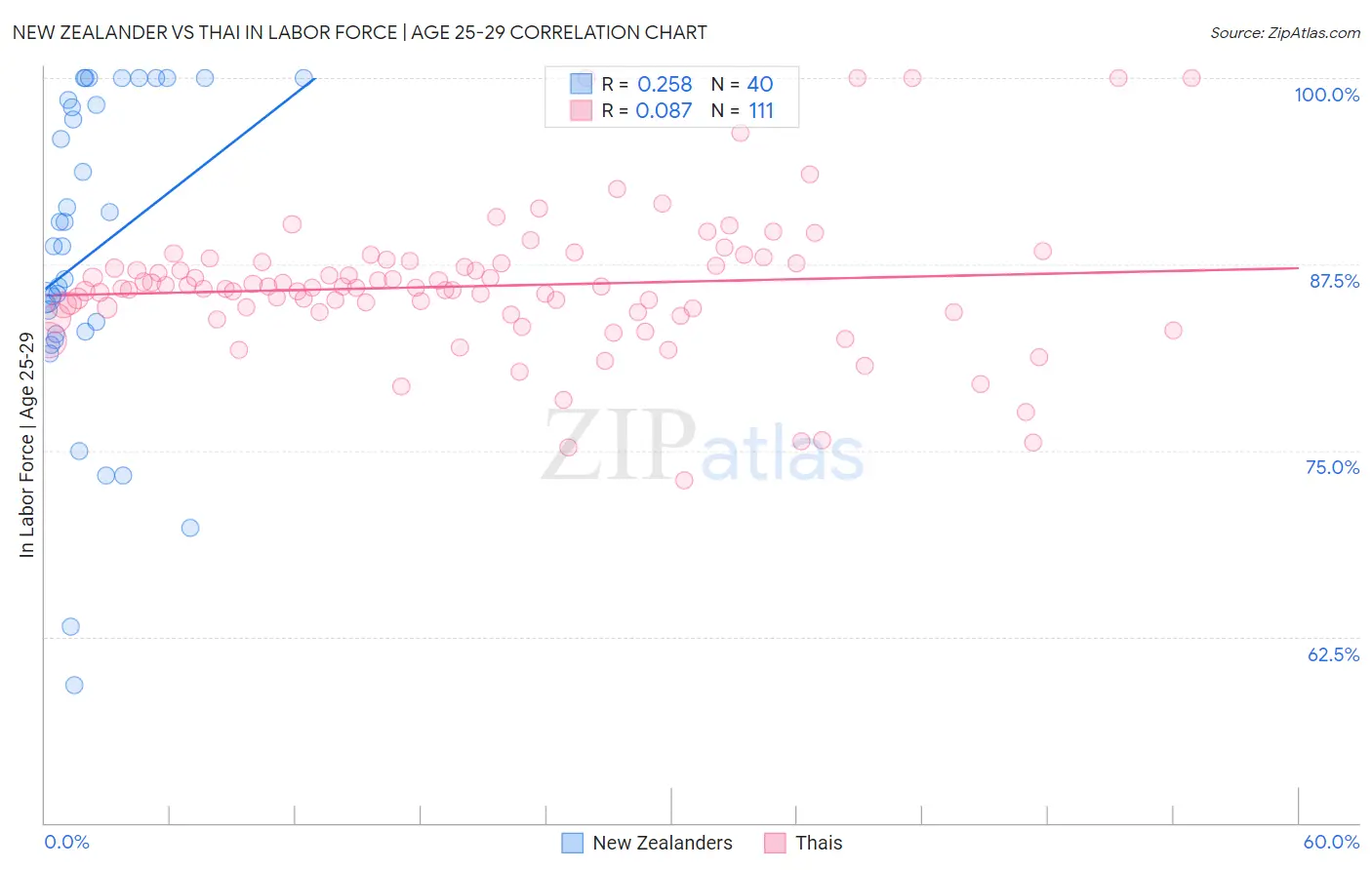 New Zealander vs Thai In Labor Force | Age 25-29