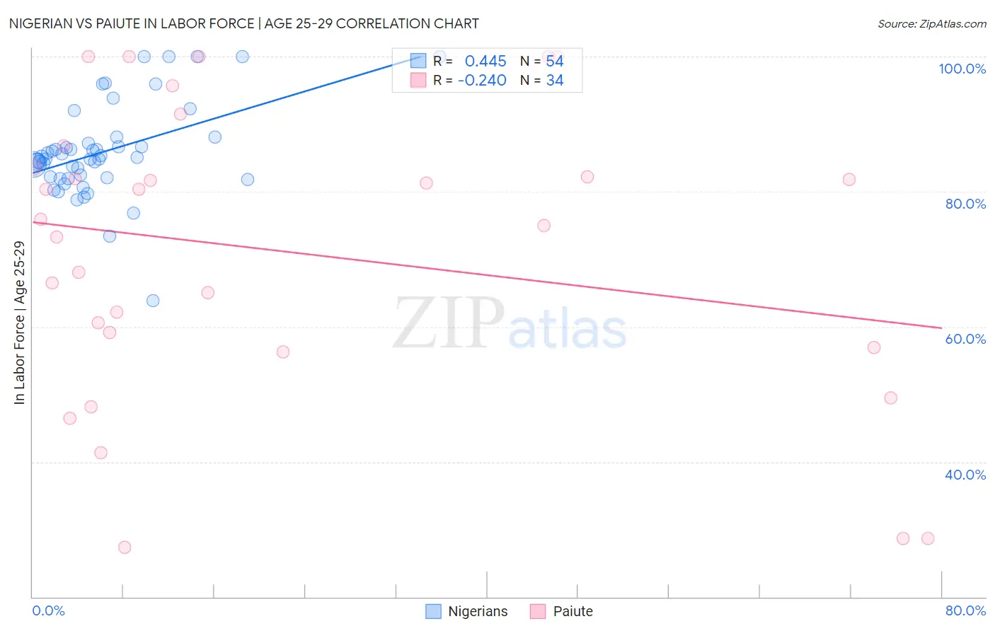 Nigerian vs Paiute In Labor Force | Age 25-29