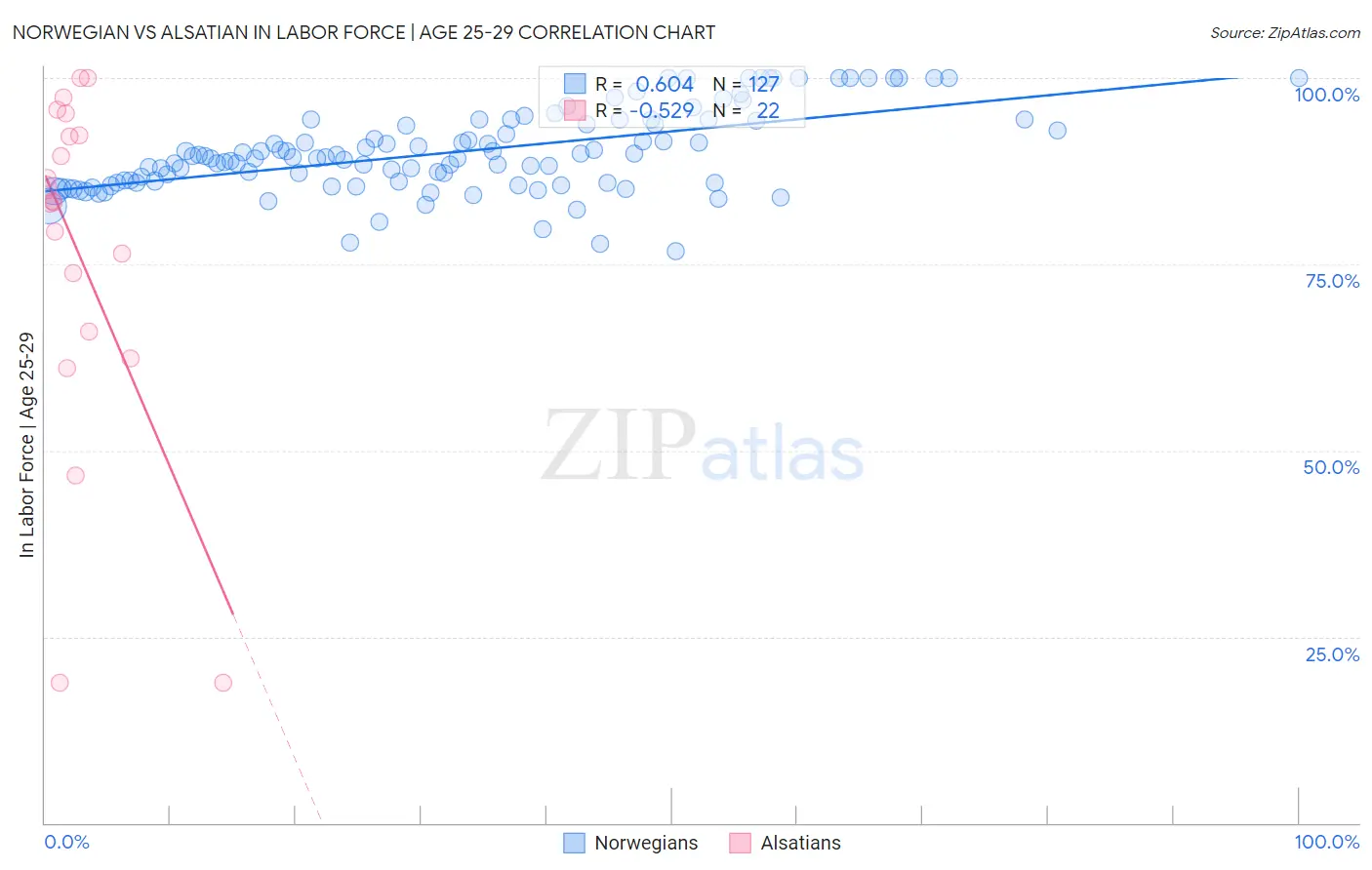 Norwegian vs Alsatian In Labor Force | Age 25-29