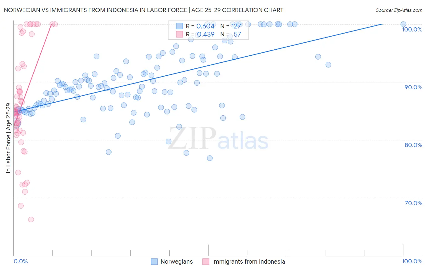 Norwegian vs Immigrants from Indonesia In Labor Force | Age 25-29