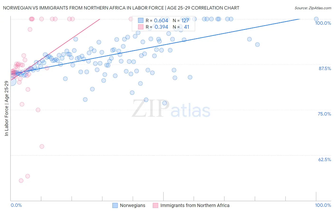 Norwegian vs Immigrants from Northern Africa In Labor Force | Age 25-29