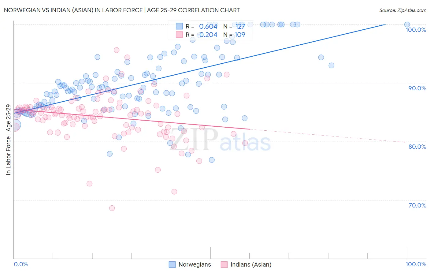Norwegian vs Indian (Asian) In Labor Force | Age 25-29